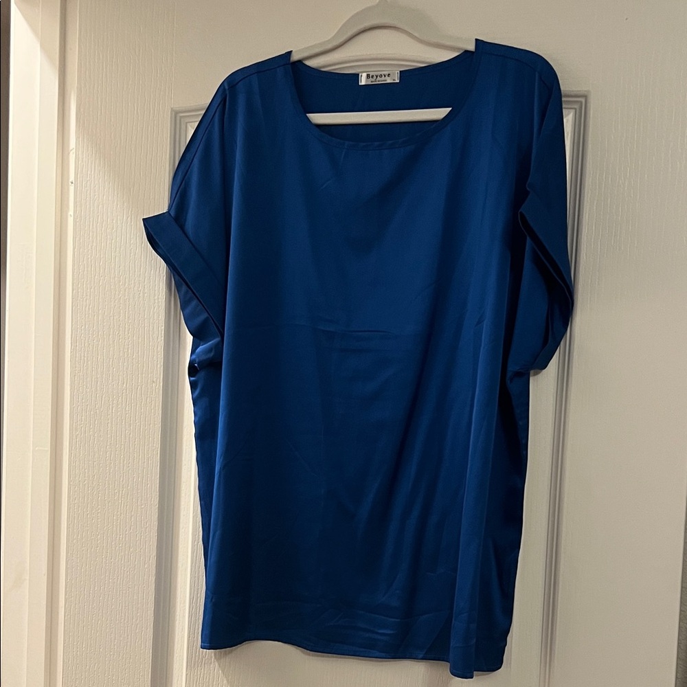 Beyove Blue & Gray Satin Tops - Picture 5 of 10